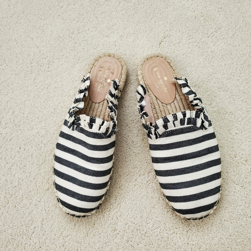 Kate Spade Laila Black/Cream Ruffle Espadrilles Mules Shoes sz8.5 - Picture 14 of 14